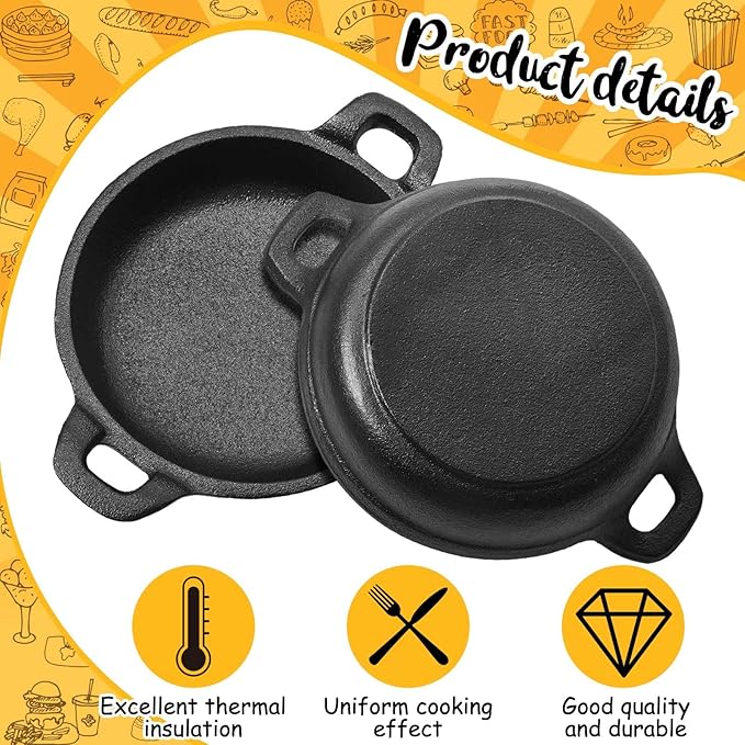 Mini Cast Iron Skillets 5 x 5 x 1.3 Inch Cast Iron Pan Small Ramekin Set Black Casserole Dish Cookware Oven Safe Mini Skillets for Kitchen Indoor Outdoor Picnic (8 Pack)