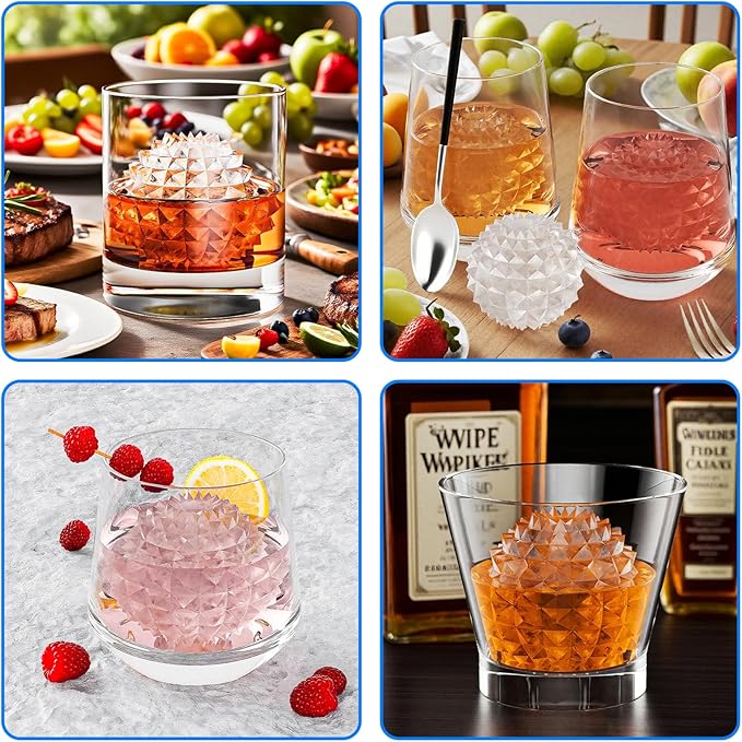 6 Chamber 1.83” 3D Crystal Round Ball Ice Cube Tray With Funnel,Large Circle Ice Molds Silicone Fun Shapes Whiskey Sphere Ice Tray,For Chilling Whiskey,Cocktails,Bourbon,Brandy and Beverages