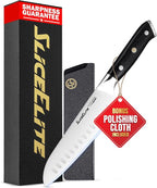 SliceElite Slice Series 7 Inch Santoku Knife High Carbon German Steel Blade Full Tang Pakkawood Handle Polymer Blade Guard Sharp Kitchen Knife for Meat Cutting Chopping BBQ Cooking Chef Vegetable