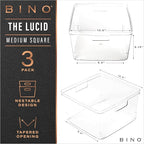 BINO | Plastic Storage Bins, Square - 3 Pack | THE LUCID COLLECTION | Multi-Use Bins | Built-In Handles | BPA-Free | Clear Containers | Fridge Organizer | Pantry & Home Organization