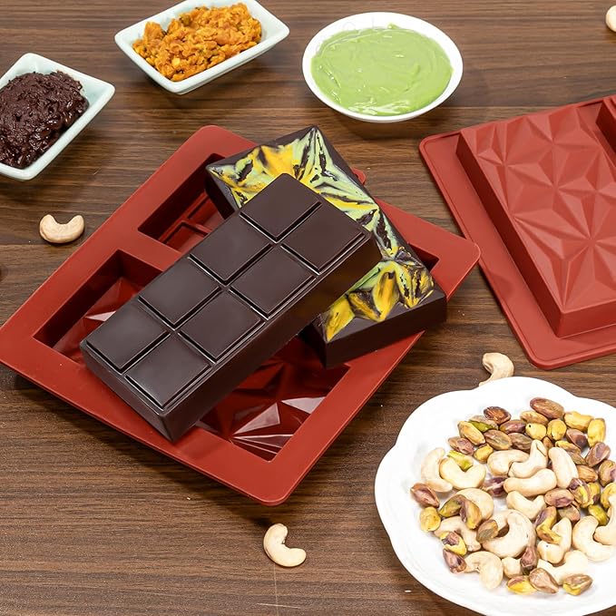 Chocolate Bar Mold Deep Dubai 1 Inch 2 Pcs Pistachio Chocolate Bar Silicone Thick Mold for Stuffed Bar, Large Candy Bar Mould for Filling