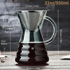 Unbreakable - Pour Over Coffee Maker with Permanent Stainless Filter 27 fl oz, Thickened Heat-Resistant Borosilicate Glass Dripper Coffee Brewer, Stovetop Safe, Ink
