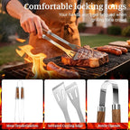 BBQ Grill Tools Set, Stainless Steel Grilling Set with Storage Bag, Spatula, Fork, Cleaning Brush Grill Set, Grill Accessories for Outdoor Cooking Camping, Grilling Gifts for Men