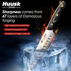 Huusk Damascus Santoku Knife 7 inch, Japanese Knives with Sharp Edge and Wooden Handle Hand Forged Chef Knives for Home Use, Meat Vegetables Fish Knives, Birthday Dad Mom Gift