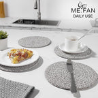 ME.FAN 7 Inch Trivets/Potholders 4 Set Cotton Thread Weave Trivets for Pots and Pans - Large Coasters/Hot Pads to Protect Desktop & Countertop - Mix Deep Coffee