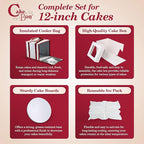 Cakebon Cake Box and Boards, 12-Inch Round White Wrapped Edges 1/2- Inch Thick Drums with Insulated Bag and Ice Pack – Cake Transport Set, Cooler for Cake Delivery and Transport (1pc Each, 4pcs Total)