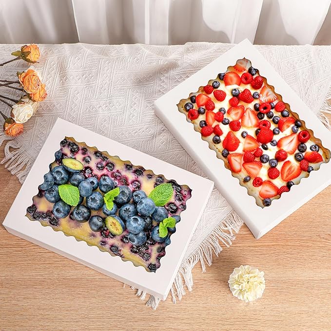 24pcs Cookie Boxes,14x10x2.5 Inch Large Bakery Boxes with Window for Pies Chocolate Strawberries Muffins Donuts Pastry Dessert Christmas(White) (White, 14 * 10 * 2.5inch/24pcs)