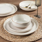 AmorArc 18 Pieces Ceramic Dinnerware Sets for 6, Handpainted Stoneware Plates and Bowls Set with Rustic Terracotta Underside, Scratch Resistant Dishes Set, Dishwasher & Microwave Safe