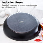 OXO Agility Series 12" Frying Pan Skillet, Ceramic Nonstick Cookware PFAS-Free, Induction Suitable, Quick Even Heating, Stainless Steel Handle, Chip-Free Rims, Dishwasher and Oven Safe, Black