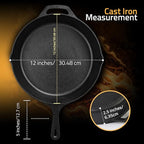Utopia Kitchen Cast Iron Skillets 12 Inch, Chef's Pan, Pre-Seasoned Frying Pan, Stovetop, Oven, Campfire and Grill Large Skillet, Even Heat Distribution Multipurpose Cast Iron Pan - Black
