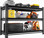 Adjustable Shelving Units and Storage, 48”W Garage Shelving Heavy Duty,1500LBS Loads 3-Tier Garage Storage Shelves, Metal Shelves for Living Room,Pantry,48”W×16”D×36”W,Black