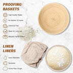Sourdough Proofing Basket Gift Set of 2 Round Dough Proofing Bowls for Sour Dough Bread Baking Supplies, Proofing Basket or Home Sourdough Bakers Baking, 8.5 inch