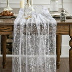 Artoid Mode 3Pcs White Silver Gauze Table Runner 120 Inch 10FT, Glitter Metallic Foil Sheer Dining Wedding Anniversary Holiday Birthday Table Decor for Home Party