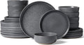 Famiware Milkyway Plates and Bowls Sets, 24 Pieces Dinnerware Sets, Reactive Glaze Dish Set, Stoneware Dishes Set for 8, Matte Dark Charcoal