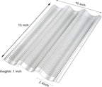 2 Pack Stainless Steel French Baguette Bread Pan, Perforated Loaf Pans for Baking 15"x10", 3 Waves Toaster Oven Baking Tray