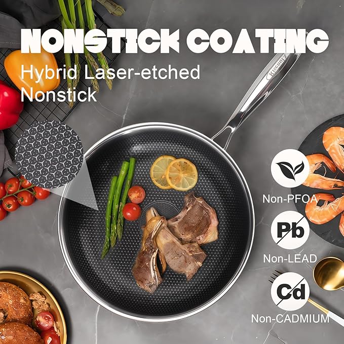 Hybrid 10 inch Stainless Steel Non Stick Skillet,Frying Pans Nonstick, PFOA Free Cookware, Dishwasher and Oven Safe, Induction Compatible