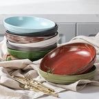 HAPPY KIT 9'' Large Pasta Bowls Stoneware Reactive Glaze, 42 Oz Large Salad Bowls Set of 4, Serving Bowls, Microwave Dishwasher Safe, Matte Black