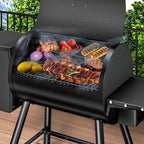 KingChii Electric Wood Pellet Grill & Smoker with Side Shelf, 456 SQ.IN Grill Capacity, with PID Temperature Control (180-425°F) for Backyard Camping Bake and Roast, Black
