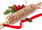 17" Premium Wooden Rolling Pins for Baking with Snowflake Embossed Designs | 3mm Deep Springerle Cookie Molds | Christmas Rolling Pin & Baking Gifts for Women | Includes 3-in-1 Cleaning Brush