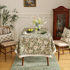 ISAENNE Designer Green Linen Long Rectangle Tablecloth,Floral French Country Indoor Table Cloth,Stain Resistant Home Decor Tablecloths for Dining Kitchen Thanksgiving Party,63"*102"-Brune
