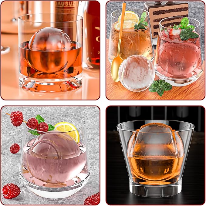 6 Chamber 2.2" 3D Tennis Gifts Ice Cube Tray With Funnel,Large Round Ice Ball Maker Mold Silicone Fun Shapes Bourbon Sphere Ice Molds,For Chilling Whiskey,Cocktails,Bourbon,Brandy and Beverages