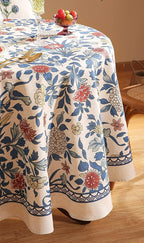 patdrea Designer Small Blue Tablecloth for Round Table,Vintage Linen Leaves and Floral Pattern Tablecloths,Farmhouse Decor Cover for Kitchen Dining Christmas,Thanksgiving,Diameter 55"-Ivar a