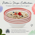 Portmeirion Potter’s Stripe Oatmeal Bowls (Set of 4) - Versatile Earthenware Bowls for Kitchen, Soups, Cereal & Desserts - Dishwasher & Microwave Safe - Made in UK Dinnerware Collection (Red Stripe)