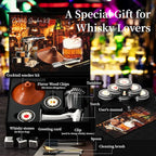 Cocktail Smoker Kit with Torch and Whiskey Glass, 6 Flavors Wood Chips and 3 Whisky Stones for Whiskey & Bourbon, Gift for Husband, Birthday Gift (No Butane), Brown