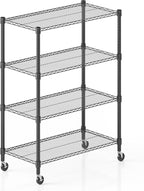 Himimi 18" D×36" W×72" H Storage Shelves with Wheels Metal Wire Shelving Unit 4 Tier Adjustable Shelving Heavy Duty Garage Shelf Organizer Rack Loads 1600LBS，Black
