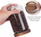 Set of 6 Glass Pantry Storage Jars with Wood Airtight Lid - 23oz Thicken Glass Kitchen Canisters with Reuse Labels&Pen - Glass Food Storage Containers with Wood Lid for Tea,Sugar,Cookie,Coffee