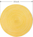 FunWheat Round Braided Placemats Set of 6 Place mats for Dining Tables Woven Heat Resistant Table Mats 15 inch (Yellow)