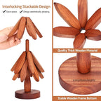 Trivets for Hot Dishes，Tree Shape Trivet Set,4 Wooden Trivets + 1 Stand， Heat-Resistant Foldable Wooden Tree Trivet Set for Pot、Bowl、Teapot、Hot Pot Holder