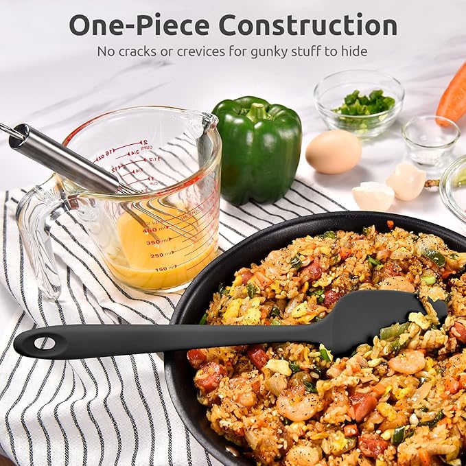 Heat Resistant Silicone Spoon Spatula: U-Taste 600ºF High Heat Flexible 11.38in Silicon Mixing Stirring Cooking Scraping Baking Bowl Scraper Seamless Spreader for Kitchen Nonstick Cookware (Black)