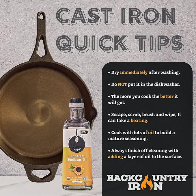 Backcountry Iron 10-1/4 Inch Smooth Wasatch Pre-Seasoned Round Cast Iron Skillet