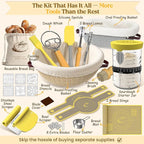 Sourdough Starter Kit with Cotton Rope Banneton Basket & Jar, Bread Baking Supplies and Tools Set, Complete Sourdough Bread Making Kit, Baking Gift for Women Moms & Beginners