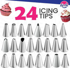 Riccle 88 pcs Cake Decorating Kit with Pink Cake Turntable - Includes 50 Disposable + 2 Reusable Piping Bags and Tips Set, 24 Icing Piping Tips, 2 Spatulas, 3 Icing Comb Scraper, Baking Supplies