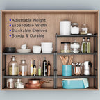 Expandable Cabinet Shelf Organizer, Stackable Kitchen Pantry Counter Storage, Adjustable Cupboard Stand Rack Risers Spice Organization Heavy Duty Black Small 3 Pack