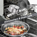 COOKER KING Non-toxic Frying Pans Set of 3 (8+10+12 Inch), Tri Ply Stainless Steel Pans, Induction Pan Set, Chef's Pan, Skillets Dishwasher & Oven Safe, Stay-Cool Handles, Compatible with All Cooktops