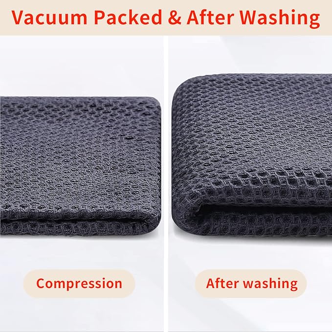 Homaxy 100% Cotton Waffle Weave Kitchen Dish Towels, Ultra Soft Absorbent Quick Drying Cleaning Towel, 13 x 28 Inches, 4-Pack, Dark Grey