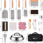 ROMANTICIST 132PC Professional Griddle Accessories Kit - Heavy Duty Stainless Steel Grill Spatula Set for Grill Griddle Hibachi Flat Top Outdoor Cooking - Great Grill Gift on Birthday Wedding
