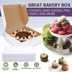 Fit Meal Prep [25 Pack] Pastry Boxes 9x9x3 White Bakery Box for Cookies, Compostable Kraft Paper Cardboard for Baked Goods Packaging, Cake, Food, Donut, Cupcake, Candy, Bread, Bridesmaid Gift Box