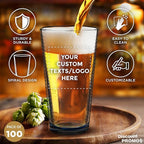 Custom Spiral Pint Glass 16 oz. Set of 100, Personalized Bulk Pack - Beer Glasses, Heavy Duty Drinkware - Blue