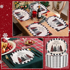 WDF 50Pack Christmas Paper Plates - 10"x12" Christmas Tree Plates Christmas Oval Paper Checkered Plates - Dinner Size Large Disposable Platter Heavy Duty for Happy Christmas Serving
