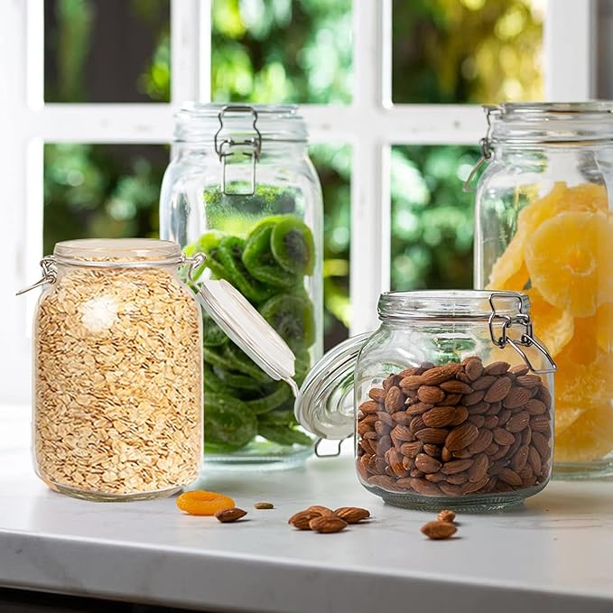 Clear Food Storage Jars 50oz Square, Airtight Glass Canister with Lids Set of 3, Kitchen & Pantry Organization Food Storage Container for Canning, Sugar, Flour, Candy, Cereal, Coffee