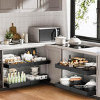 2 Pack Pull Out Cabinet Organizer, Drawers Slide Out Expandable Width (12"-19") and Depth (17"-23") With 3 Slides, Fixed with Adhesive Film and Nail for Cabinets in Kitchen, Pantry or Bathroom - Black