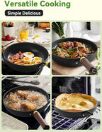 Enameled Carbon Steel Skillet, 9.5-Inch Nonstick Frying Pan, Stay-Cool Wooden Handle, Non Toxic, PTFE & PFOA Free Oven-Safe, Season-Free Carbon Steel Pan
