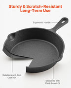 VEVOR Cast Iron Skillet, 4-Piece Frying Pan Set (6, 8, 10, 12 in), Skillets with Heat-Resistant Silicone Handle, Pre-Seasoned Chef's Pan, Kitchen Cookware, for Oven, Gas, Electrical, Induction, Black