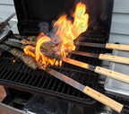 G & F Products BBQ Skewers, 23" x 5/8" Stainless Steel Flat Metal Skewers with Wooden Handles, Heavy-Duty 8-Piece Set with Camouflage Carry Bag for Grilling Meat, Vegetables, and Outdoor Cooking