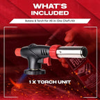 Chef Master Butane Torch Lighter, Refillable Kitchen Torch, Cooking Torch, Adjustable Flame for Creme Brulee, Desserts, BBQ, Crafts, Soldering, Indoor & Outdoor Use - Butane Not Included Model 90022