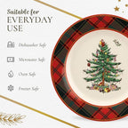 Spode Christmas Tree 16-Piece Tartan Dinnerware Set (Service for 4) - Festive Holiday Tableware with Plates, Bowls, Mugs - Porcelain Christmas Dinnerware - Microwave & Dishwasher Safe